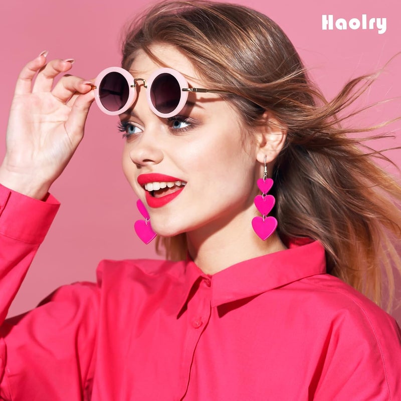 HOLYRY Neon Heart Earrings for Women Acrylic Neon Earrings 80s 90s Outfit for Women Glow Party Accessories Gifts Hot Pink Orange Green Yellow - Image 3
